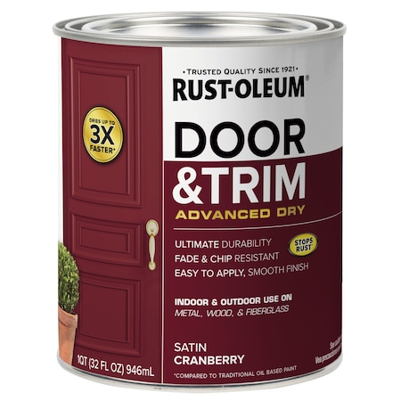 Rust-Oleum Stops Rust Door and Trim Advanced Dry Paint, Cranberry, Satin, 1 Qt. 369385