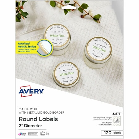 Avery Printable Round Labels, 2 in Dia, PK120 22875