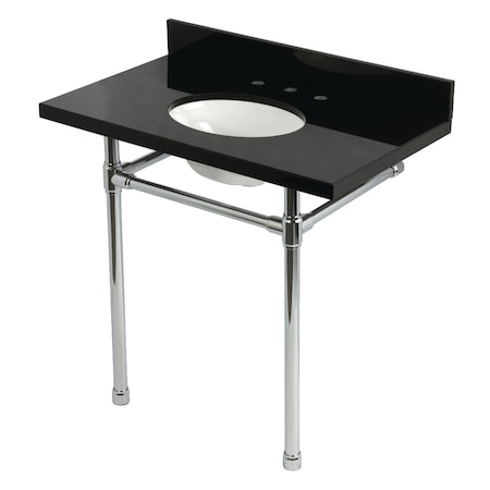 Kingston Brass 36-Inch Black Granite Console Sink with Stainless Steel Legs, 8-Inch, 3-Hole KVPK36K81ST