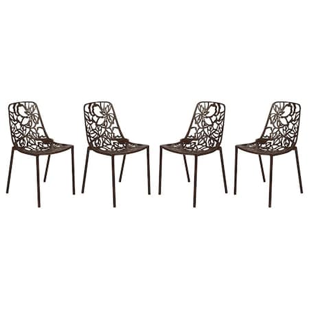 Leisuremod Modern Devon Aluminum Chair, Brown, 4PK DC23BR4