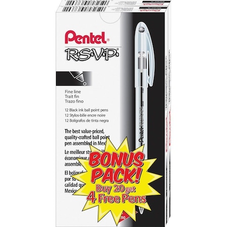 Pentel R.S.V.P. Stick Ballpoint Pen- Black Ink - 0.7 mm. BK90ASW2