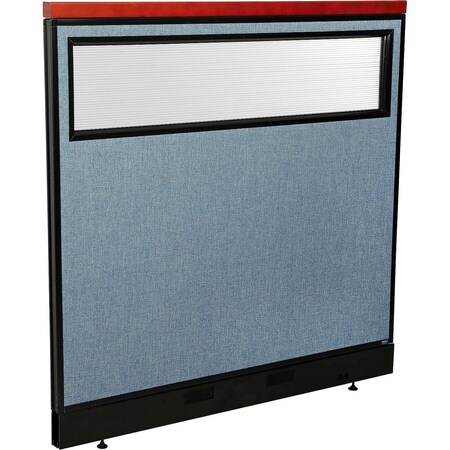 Global Industrial Interion Deluxe Office Partition Panel w/Partial Window and Pass-Thru Cable 48-1/4Wx47-1/2H BLU 694774WPBL