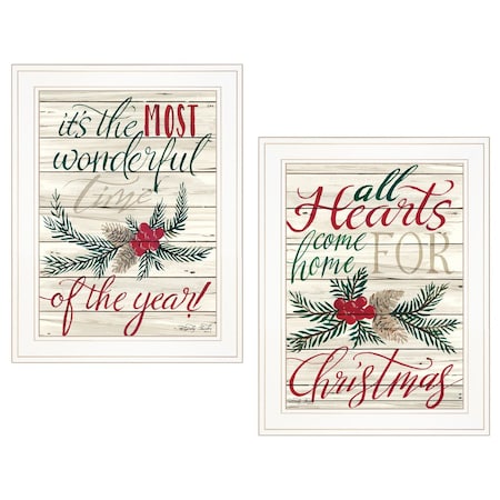 Homeroots Set Of Two All Hearts Come Home for Christmas 1 White Framed Print Wall Art, 2PK 407485