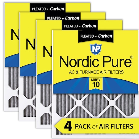 Nordic Pure 16x25x1 Plus Carbon Pleated Air Filter, High Capacity, MERV 10, 4 PK 16x25x1PM10C-4