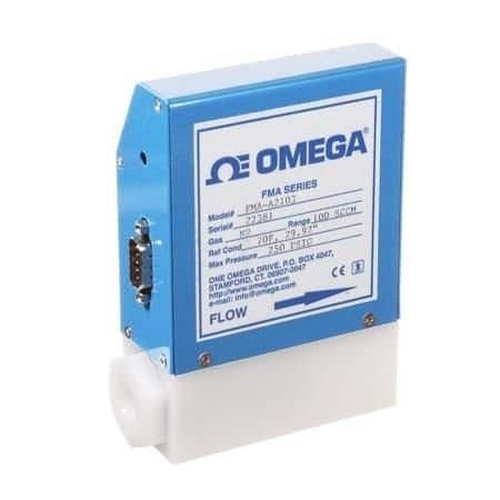 Omega Mass Flow Meter, Gas, 1 SLM to 100 SLM, 250 psi, 1/4 " NPT Female, 0 Vdc to 5 Vdc, 4 mA to 20 mA, 5 FMA-A2123