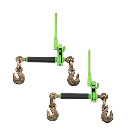 Mytee Products 3/8in-1/2in Hi-Viz Green Quick Ratchet Chain Binder w/ Folding Handle 12000 lbs, 2PK CBRS-FH38x2