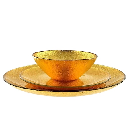 Red Pomegranate Collection Aura Dinnerware Set, Gold - 12 Piece 0977-1