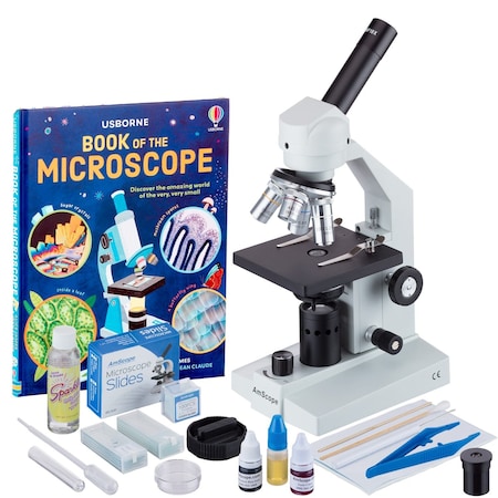 Amscope M500 Biological Student Cordless Monocular Compound Microscope 40X-2500X w/LED, Special Slide Prepar M500C-LED-SP14-CLS-50P100S-WM