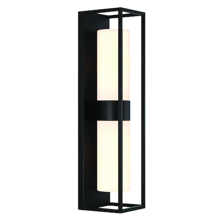 Eurofase Colonne Chic 1-Light Rectangular Outdoor 15" Wall Sconce, Satin Black/White Opal Glass 41966-013