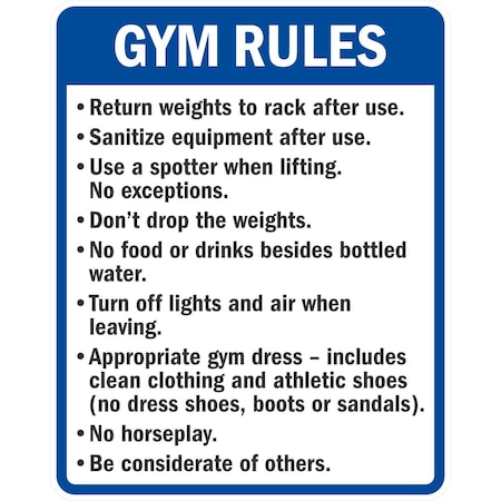 Lyle Gym Rules, Return Weights To Rack After Use, Sanitize, 24x30, Non-Reflective, White G-14209-NA_24x30