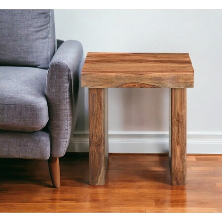 Homeroots 23" Brown Solid Wood Square Live Edge End Table 565308