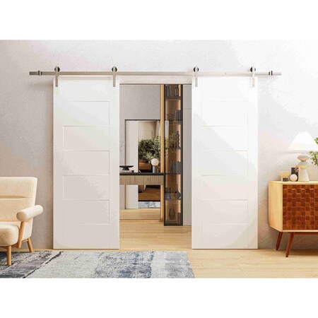 Vdomdoors Modern Double Barn Door 36" x 84" inches / Mela 0755 Painted White / 13FT Silver Rail Track Set / S MELA0755DB-S-BEM-3684