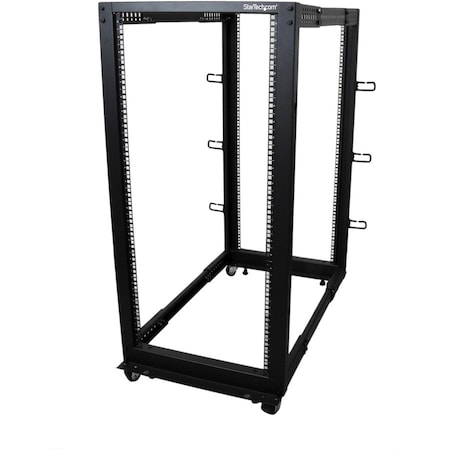 Startech.Com 25U Adjustable Depth Open Frame 4 Post Server Rack w/ Casters / Levelers and Cable Management Hooks 4POSTRACK25U