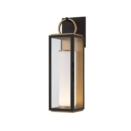 Troy Lighting Gareth Integrated LED Exterior Wall Sconce, Patina Brass and Textured Black, 6.25 In x 22.75 In B6723-PBR/TBK