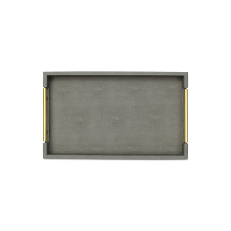 Homeroots 16in Gray Wood Faux Shagreen Serving Tray With Handles 518598