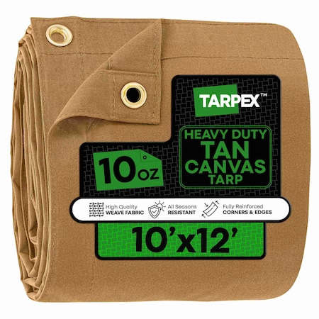 Tarpex Heavy Duty Tarp, 10 ft x 12 ft, Tan, Canvas CTT10-TA-1012