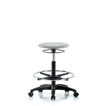 Blue Ridge Ergonomics Huron Polyurethane Stool - High Bench Height with Chrome Foot Ring & Casters in Gray Polyurethane IPHBSO-RG-CF-RC-GRY