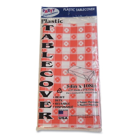 Tablemate Table Set Rectangular Table Covers, Heavyweight Plastic, 54in x 108in, Plaid Red/White, 6PK TBL549RDG