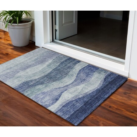 Homeroots 3' X 5' Light Blue And Dark Blue Abstract Washable Indoor Outdoor Area Rug 604965