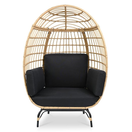 Serenelife Jovial Wicker Rattan Egg Chair, Indoor Outdoor Black Sofa Chair for Patio Backyard and Living Room SLEGFB64