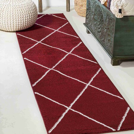 Jonathan Y Cole Minimalist Diamond Trellis Red/White 2 ft. x 8 ft. Runner Rug SEU102I-28