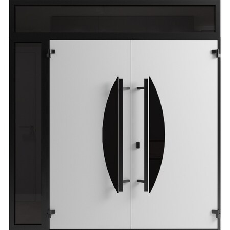Vdomdoors Front Exterior Prehung Aluminum Double Doors Ronex1077 Teak Top Transom Mirrored Clear Glass Entry RONEX1077DEXD-OAK-W72+14xH96+14-LH-O