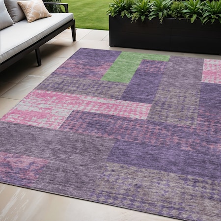 Homeroots 5' X 8' Purple Green And Pink Geometric Washable Indoor Outdoor Area Rug 612443