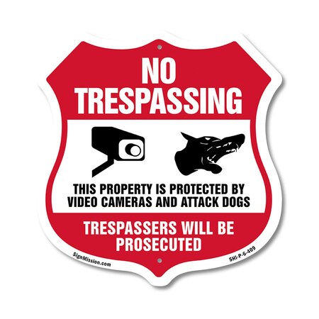 Signmission No Trespassing Shield Sign This Property, 6 Inch X 6 Inch, Plastic Sign SHI-P-6-409