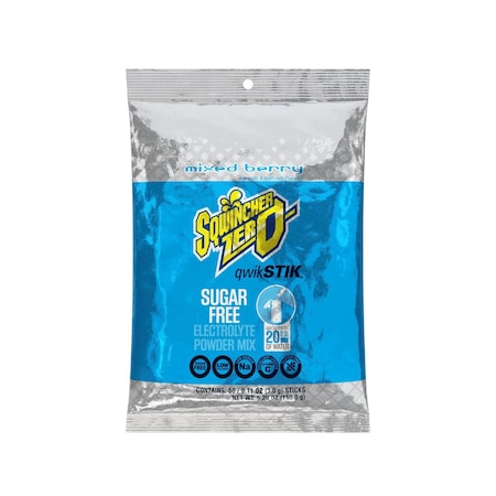 Sqwincher Quick Stiks, Sugar Free Drink Mix Powder, 20 oz Yield per .11 oz Pack, Mixed Berry, 50PK 159060101