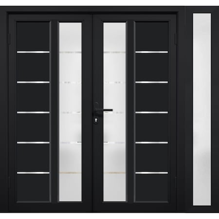 Vdomdoors Front Exterior Prehung Metal-Plastic Double Doors / MANUX 8088 Matte Black / Sidelite Exterior Wind MANUX8088DEXD-BLK-LH-W72+16xH80