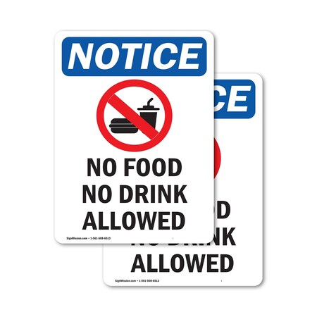 Signmission No Food No Drink Allowed Sign With Symbol, 3.5 in W x Rectangle, Vinyl Decal OS-2PACK-NS-D-35-V-14565