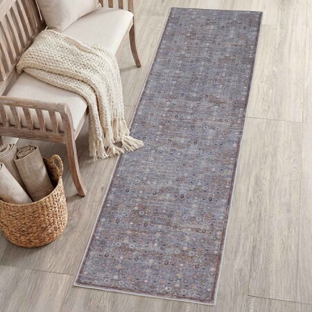 Jonathan Y Petunia Distressed All-Over Floral Border Non-Slip Washable Rose Clay/Gray 2ft x 8ft Runner Rug PTN102D-28