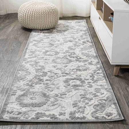 Jonathan Y Lucena Modern Medallion High-Low Light Gray/Ivory 2 ft. x 10 ft. Indoor/Outdoor Runner Rug AMC104A-210