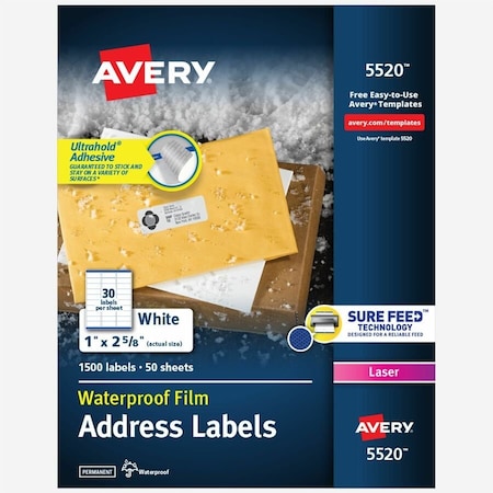Avery Dennison LABEL, WETHRPRF, WH, 1500PK 5520