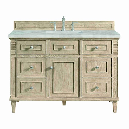 James Martin Vanities Lorelai 48'' S Vanity, Whitewashed Oak w/ Victorian Sil Silestone Top w/FreePower Wireless Charger 424-V48-WWO-FVSL