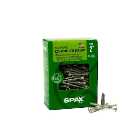 Spax #8 x 2 in Interior Wood Screws Construction Flat Head Phillips Square Unidrive, 161PK 4101010400504