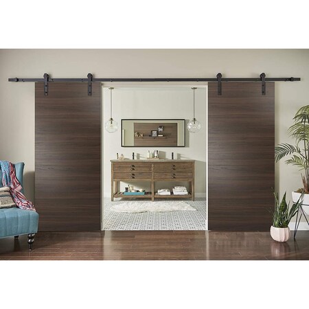 Sartodoors Sturdy Double Barn Door with Hardware, Planum 0010 Chocolate Ash, 13FT Rail Hangers Heavy Set, Mode PLANUM0010DB-CA-36