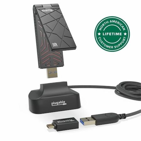 Plugable Technologies Plugable WiFi 6 USB WiFi Adapter for Desktop PC and Laptops, AX1800 USB 3.0 and USB C USB-WIFIAX