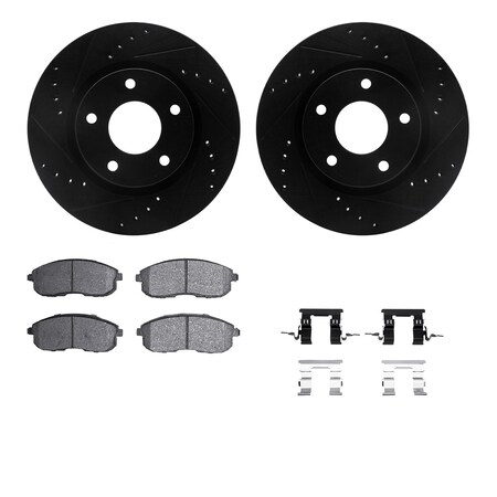 Dynamic Friction Co DFC Rotors-Drilled & Slotted-Black w/ 5000 Advanced Brake Pads Incl Hdw 8512-67073