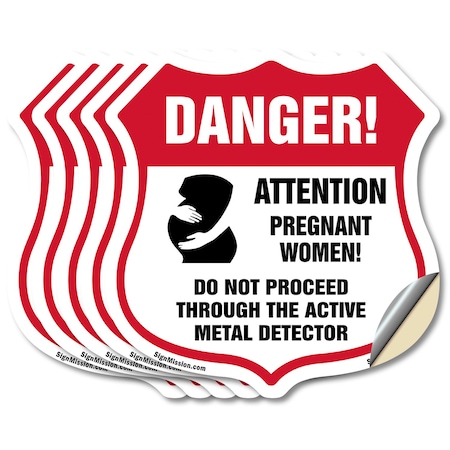 Signmission Pregnant Women Shield Sign Danger! Atten, 6 inch X 6 inch, Vinyl Decal, 5PK SHI-D-5PACK-6-433
