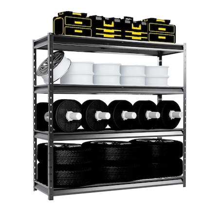 Shuntong Atlas 4-Tier 72 in.W x 24 in.D x 72 in.H Heavy Duty Garage Shelving Load 12000 Lbs, Hammertone ATLAS722472-4H3000