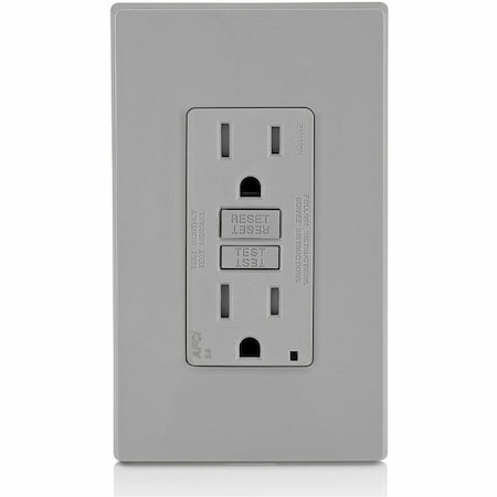 Leviton Straight Blade Receptacle, 5-15R, 15 A, 125V AC, 2 Pole, 3 Wire, Flush Mount, Single, Gray AFTR1-GY