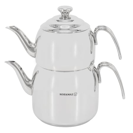Korkmaz Droppa 2 Piece 2 and 3.5 Liter Stainless Steel Mega Tea Pot Set A058