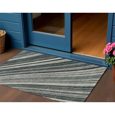Homeroots 3' X 5' Black Gray And Ivory Striped Washable Indoor Outdoor Area Rug 614959