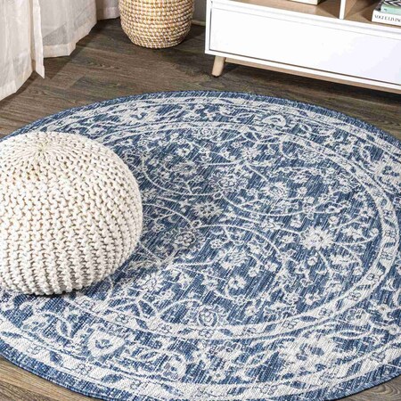 Jonathan Y Palazzo Vine and Border Textured Weave Navy/Gray 5 ft Round Indoor/Outdoor Area Rug SMB103A-5R