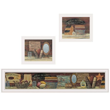 Homeroots Set Of Three COUNTRY BATH White Framed Print Bathroom Wall Art, 3PK 415724