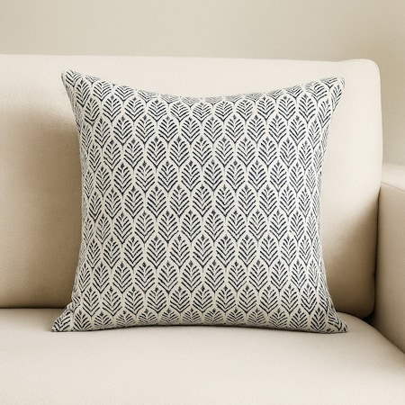 Homeroots 22" Cream And Indigo Botanical Linen Throw Pillow Cover with Embroidery 608208