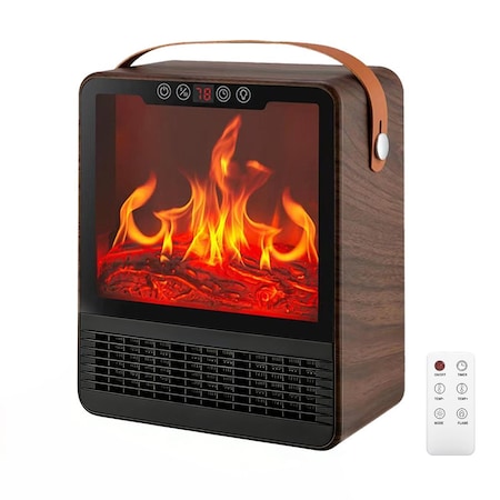 Edendirect 9.5 in. Freestanding Portable Space Heater Electric Fireplace in Brown, 3D Flame, Remote, 24H Timer ZR-TPL-E5-C
