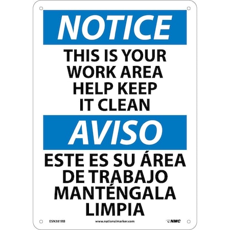 Nmc Notice Keep Work Area Clean Sign - Bilingual, ESN381RB ESN381RB