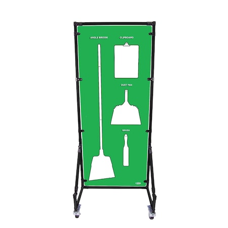5S Supplies Housekeeping Shadow Board Broom Station V13, Green / White, Kit + Stand, No Text HSB-V13-GREEN/WHITE-KIT-STAND-NO TEXT